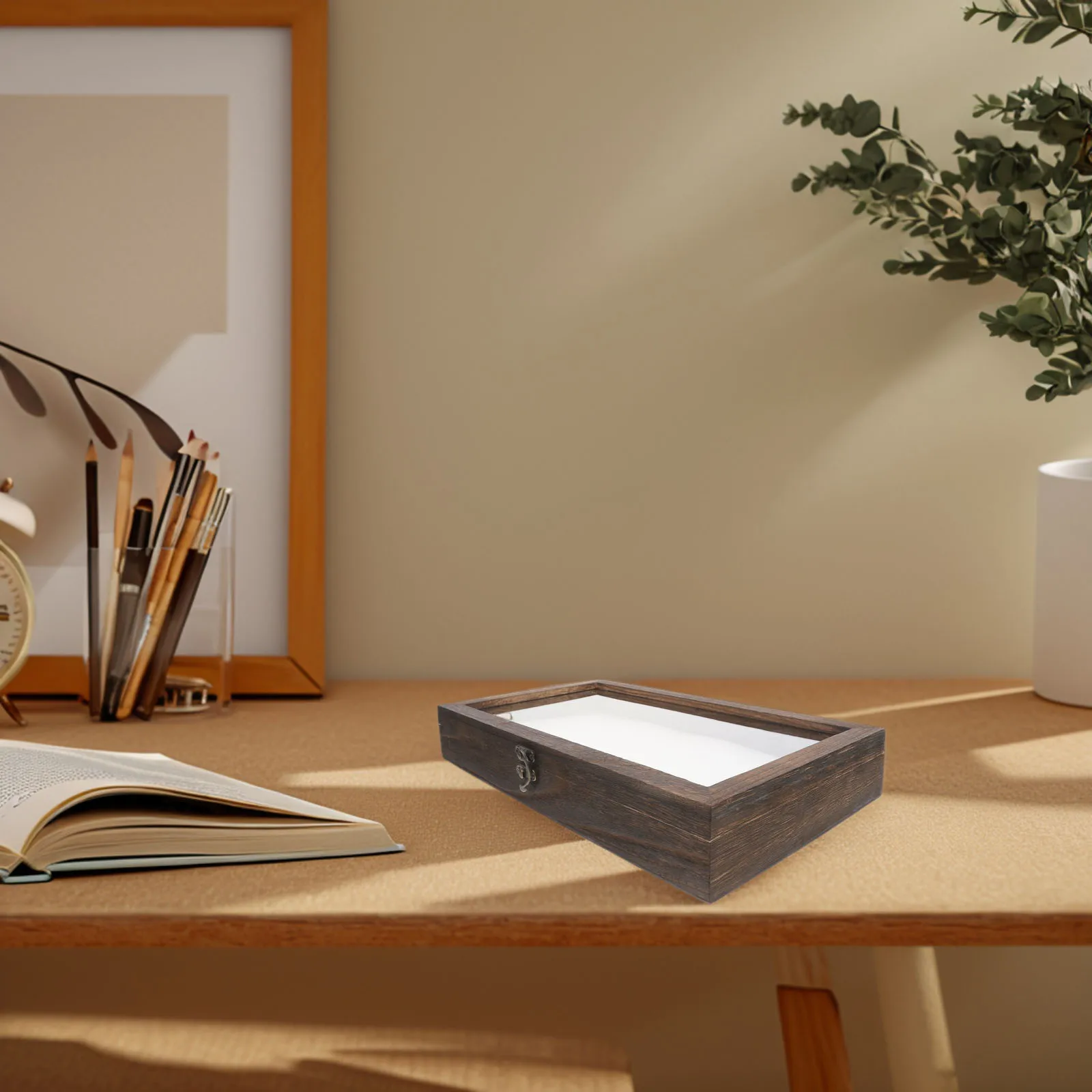 

Box Wooden Case Pine Wood Clear Top Shadow Box Liner Specimen Display Frame Insect Organizer Wooden Suitcase