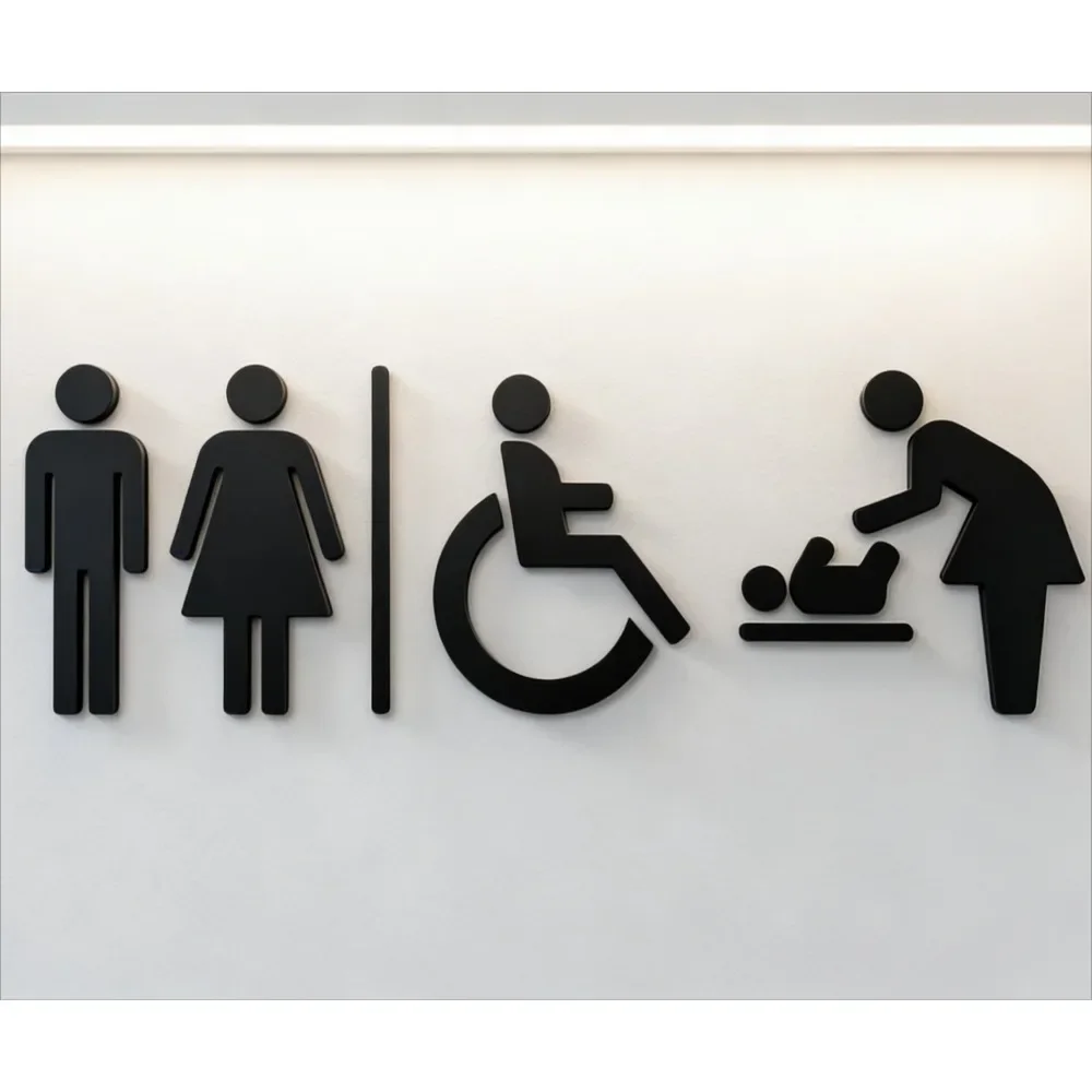 3D Acrylic Toilet Sign Accessible Baby Change Modern Shop Plaque Sticker Decor Holiday Gift for Home Office Restaurant Hotel