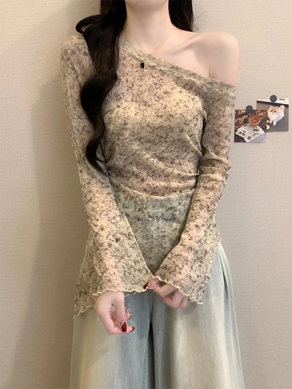 Ele Sweet adient Dyeing Long Sve Slim Fit oulder Design Top for Women Casual Sle Commute Suitable Soft Pastel Color