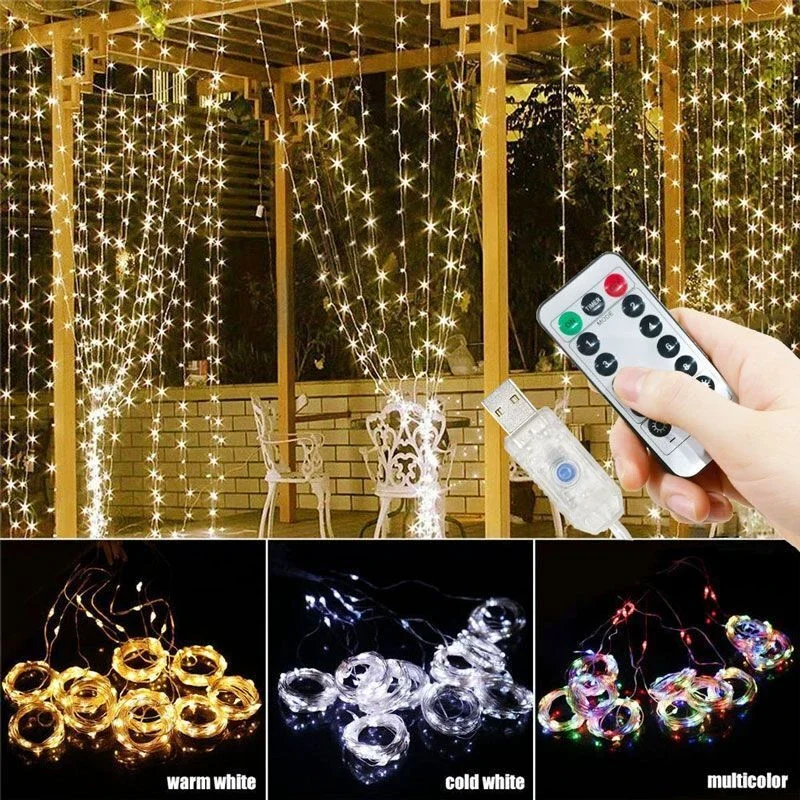 3mx3m 300LEDs Indoor/Outdoor Curtain LED Fairy Lights,8 Lighting Modes,Christmas Decoration for Garden Wedding Party Home Decor