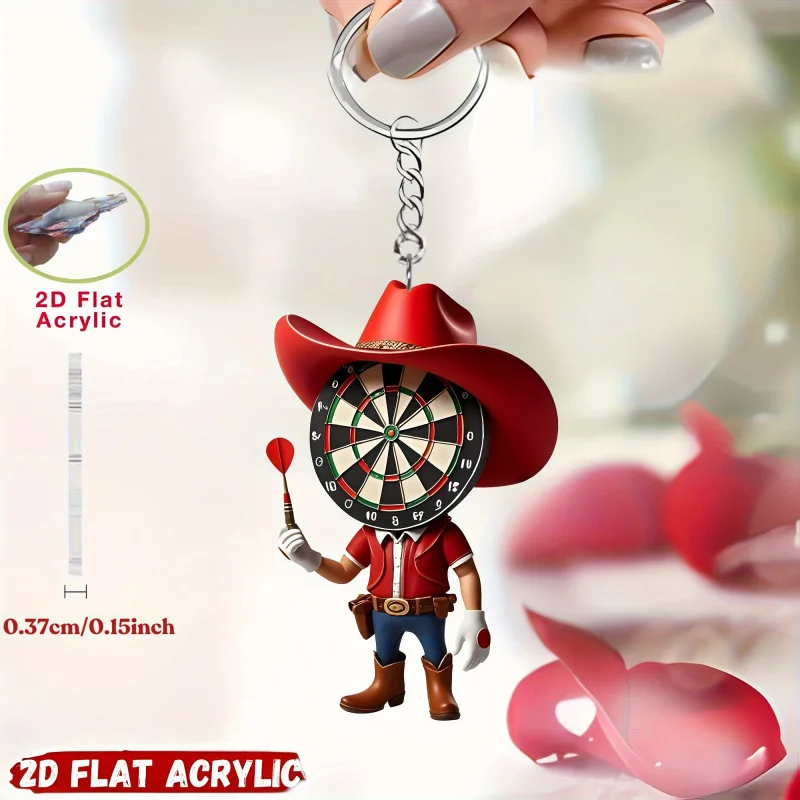 2D Flat Dart Board Target Keychain, Bull's-Eye Design with Dart, Miniature 1/6 Scale Replica, Durable Acrylic Gift for Dart