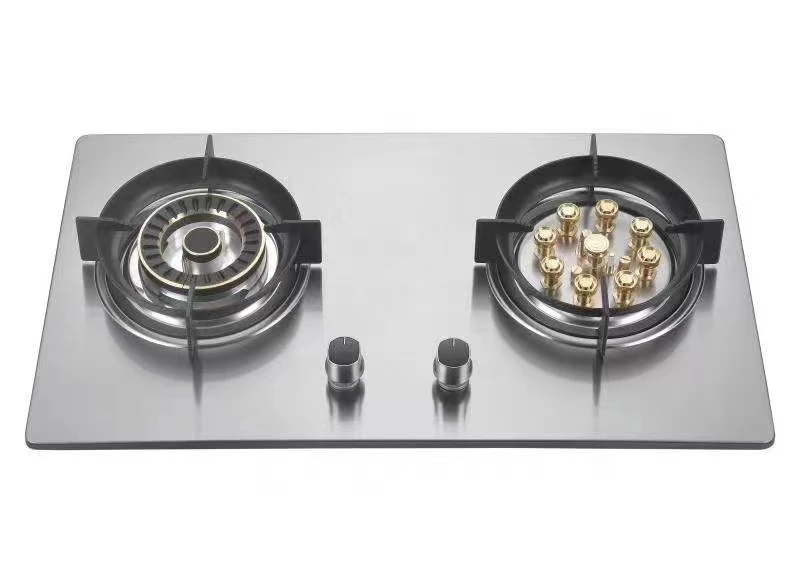 Cuisinière à gaz en acier inoxydable, haute qualité, 2 brûleurs, 9 soutes, couleur argent, nouvelle conception, expiration du verre, classe A, vente en gros