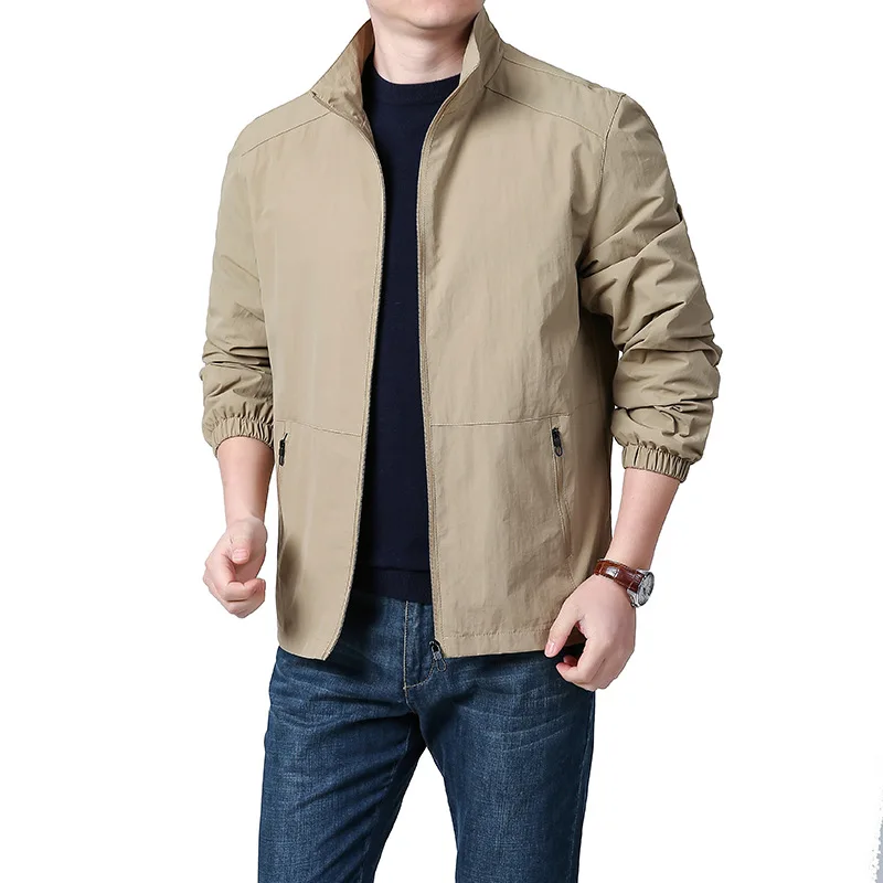سترة رجالية كاجوال بياقة واقفة بلون سادة لربيع الخريف، بلوزة بسيطة عصرية للشباب في منتصف العمر والشباب #2