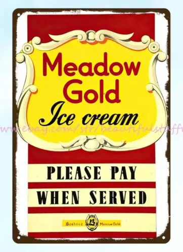 home furnishings 1940s Meadow Gold Ice Cream metal tin sign