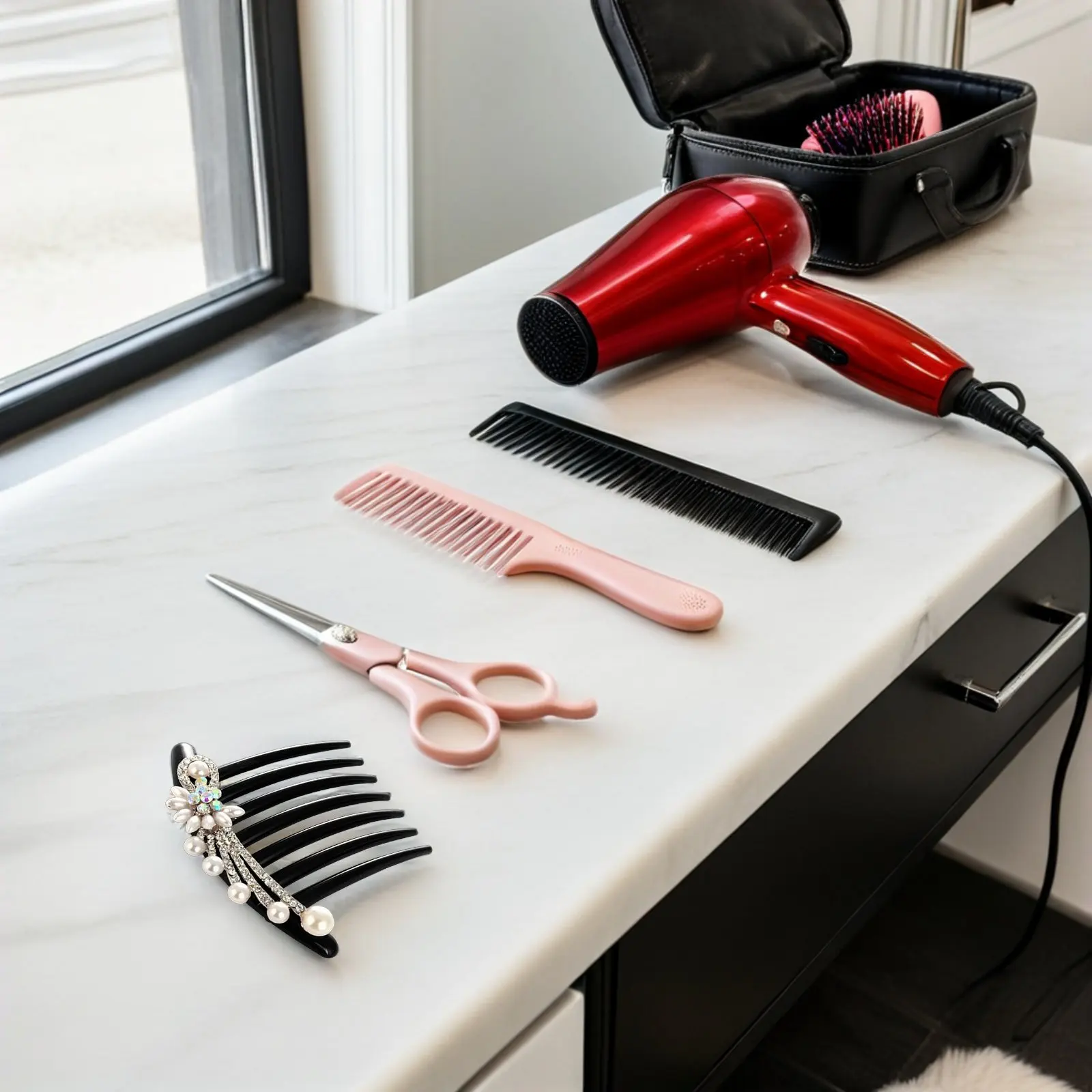 

Imitation Pearl Hair Comb Floral Rhinestone Crystal Headdress Elegant Bride Hair Accessories Women Headdress for Wedding Party