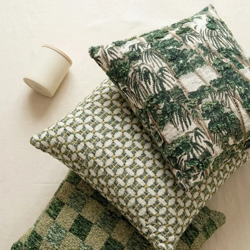 

Modern Luxury Green Cushion Cover Granular Texture Fabric Pillow Case for Sofa Vintage Green Geometric Jacquard Decor Home