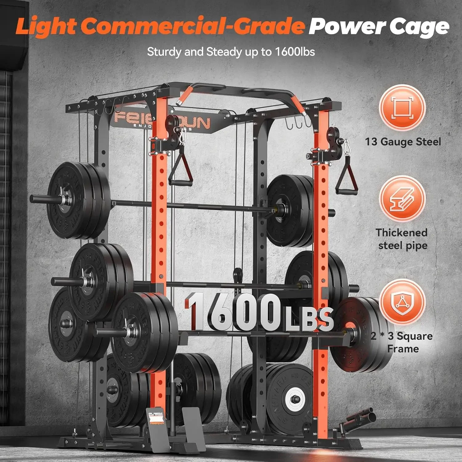 Multi-Function Squat Rack Power Cage FLA01 with Cable Crossover System, 2000LBS