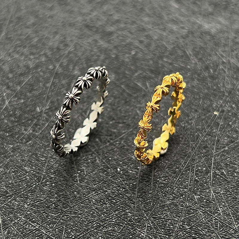 Trendy Electroplated Pure Silver Vintage Cross Ring Unisex Index Finger Unique Stackable High End Couple Rings Punk Style