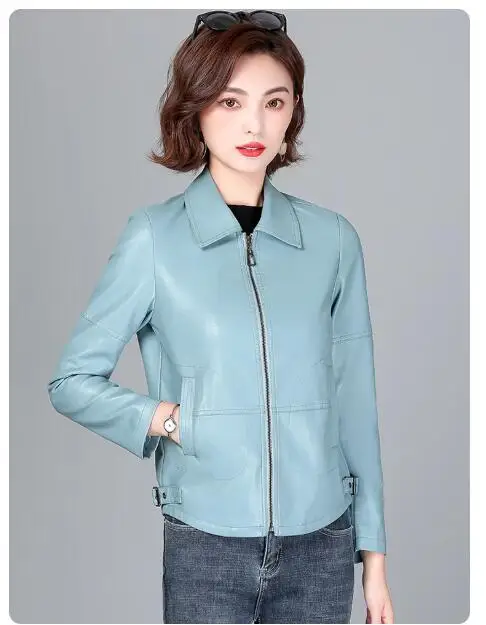 Nuova giacca da donna primavera autunno moda casual manica lunga cerniera corta cappotto in pelle capispalla larghi in pelle crosta