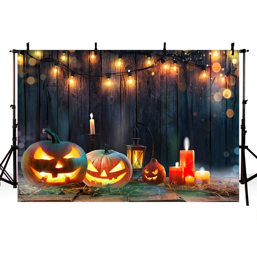 Happy Halloween Photography Backdrop Wood Wall Light Shadow Flicker Party Pumpkin Lantern Wooden Floor Background Studio Props