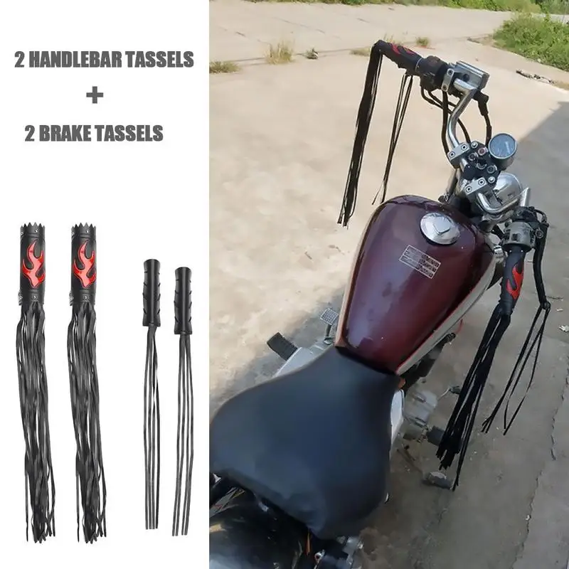 Empuñaduras de flecos universales para motocicleta, cubierta de manillar de cuero, puños de borla, cubierta de palanca de freno