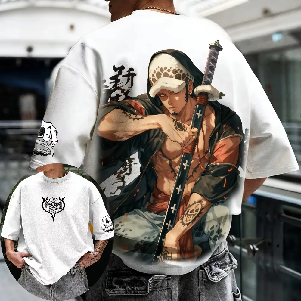 Unisex Cotton T-shirt ONE PIECE Trafalgar D. Water Law 2026 Summer Harajuku Anime Printed Loose Parent Child Short Sleeve Top