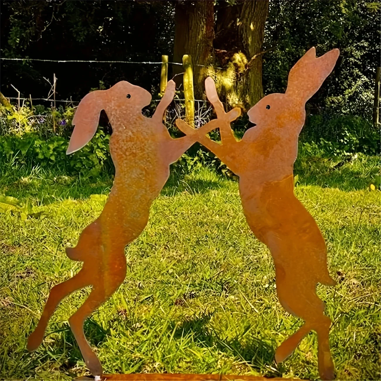 CIFBUY Rustic Metal Wall Art Moon Rabbit Garden Stake Silhouette Outdoor Yard Decor Weathered Steel Patio Flower Bed Ornament