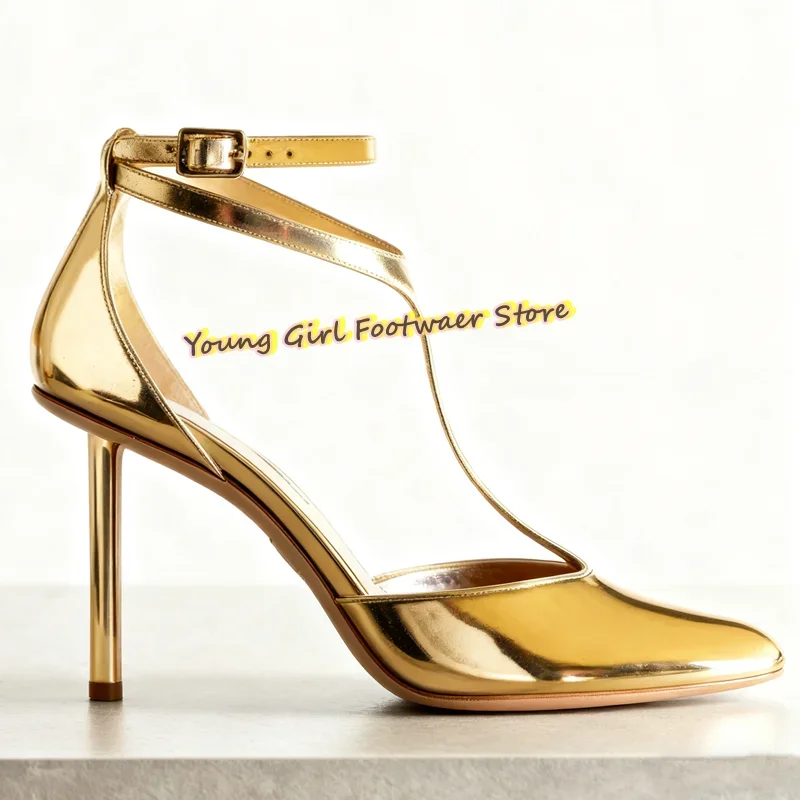 Single Buckle Strap Super High Heeled Sandals Golden Pointed Tip New Summer Styles Women's Shoes Women's Luxury High Heels
