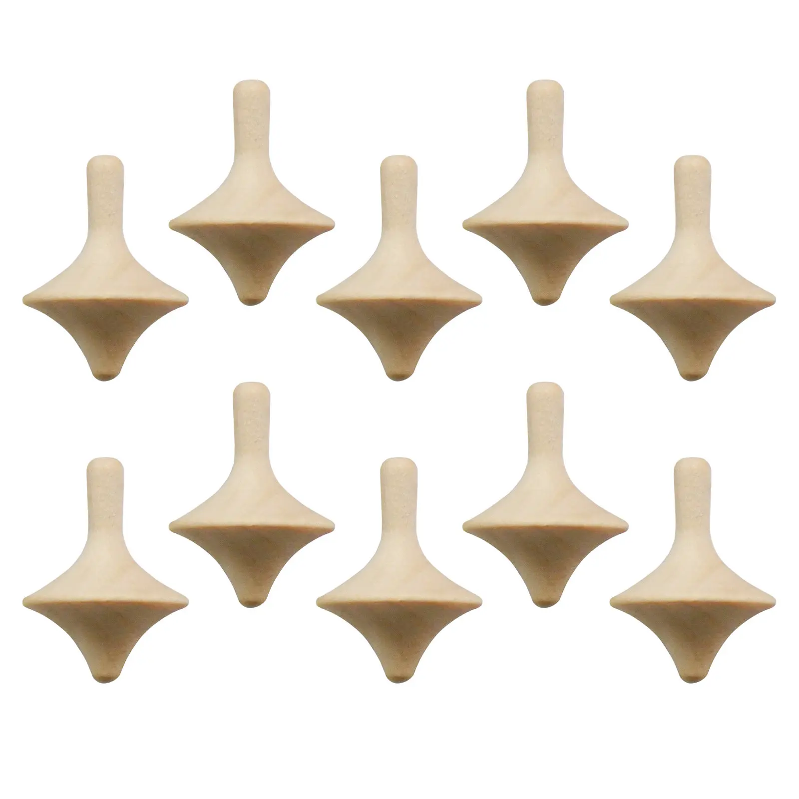 Wooden Spinning Tops 10 Piece Unpainted DIY Craft Set Kids Indoor Skill Learning Family Activity Game