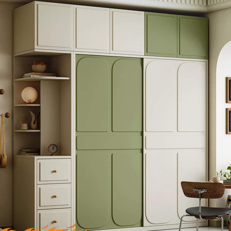 

*French Cream Windbreaker Bedroom Sliding Door Wardrobe Household Large Capacity Storage Floor Cabinet