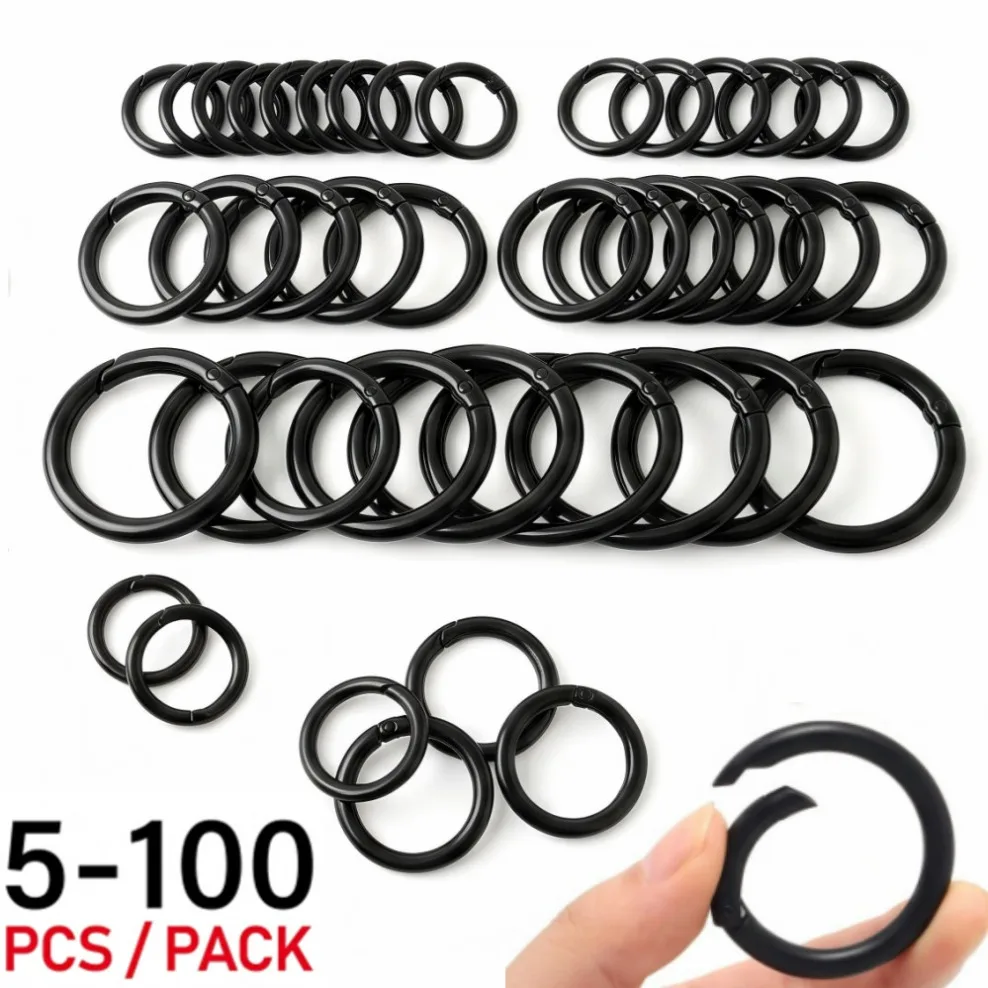 5-100Pcs Alloy Spring Clasp O-ring Openable Round Carabiner Keychain Clasp Bag Clip Snap Hook Chain For DIY Ornament Making