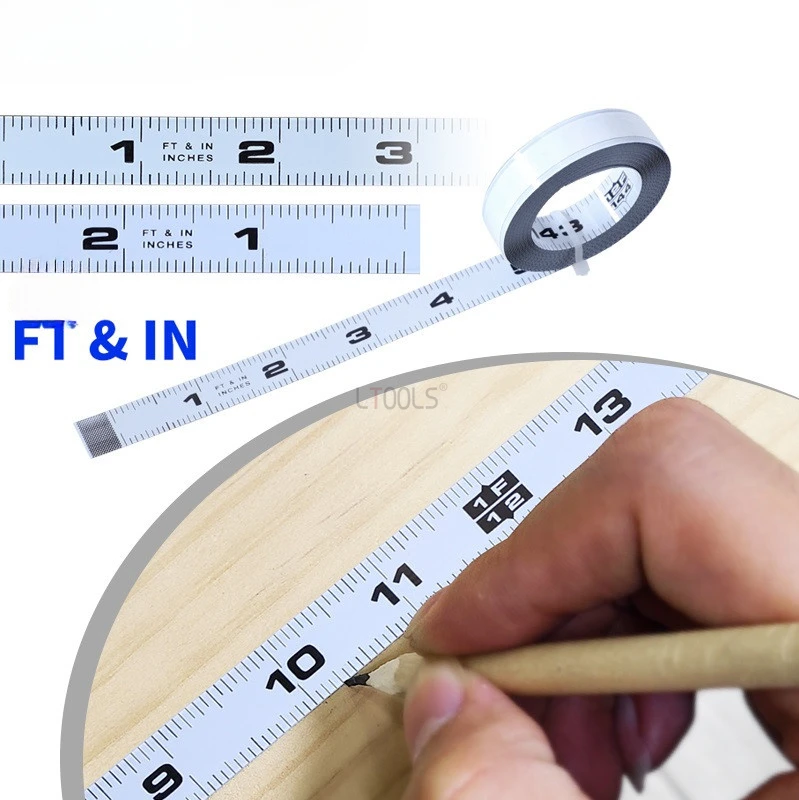 Inch Woodworking Guide Rail Self-adhesive Ruler Carbon Steel Woodworking Adhesive Metal Ruler Manual Tape Measure and Flat Ruler