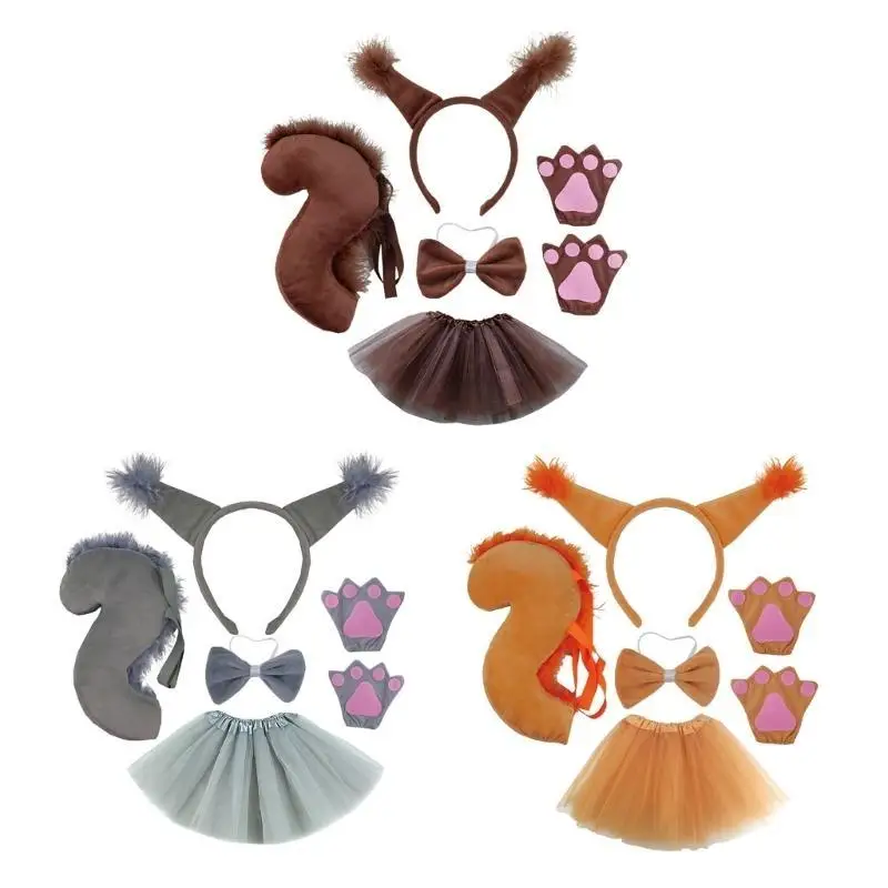 652F 3 قطعة طوق شعر الأذن السنجاب الكرتوني مع ذيل/ربطة عنق/تنورة/مجموعة قفازات عروض لعب الأدوار أغطية الرأس للنساء المراهقات #2