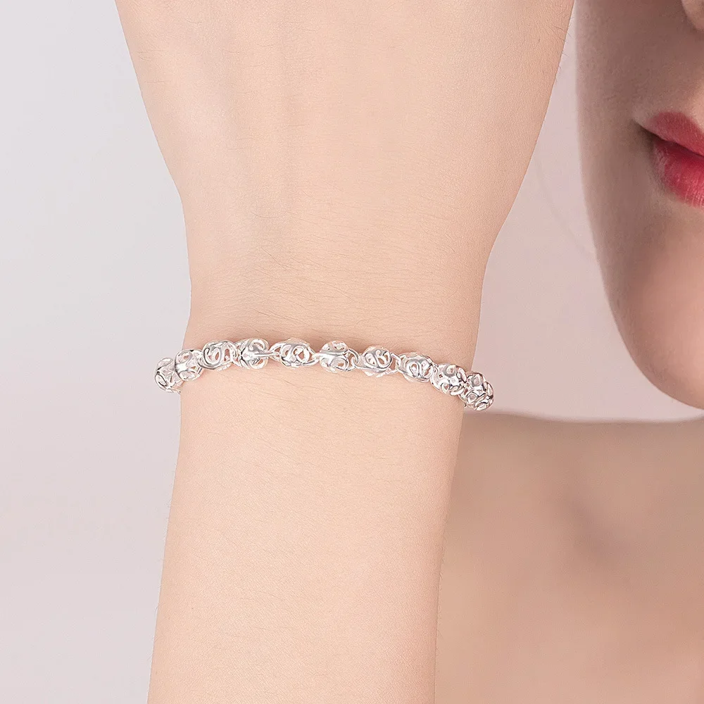 Fine Pretty Lovely Hollow Ball Chain 925 Sterling Silver Bracelet for Women Fashion Wedding Party Couple Gifts Jewelry