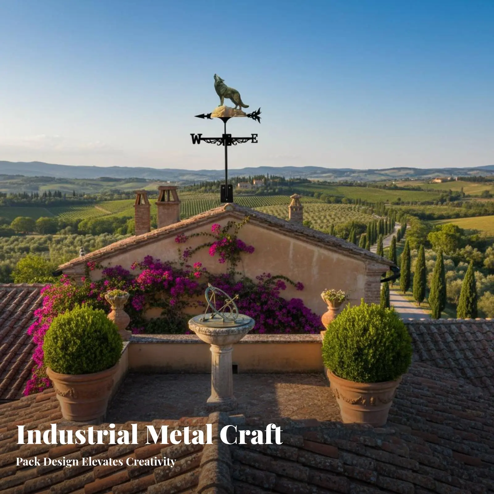Wolf Weather Vane Effortless Rotation Howling Wolf Wind Vane Metal Creature Weathervane Rust-Resistant Roof Mount Wind