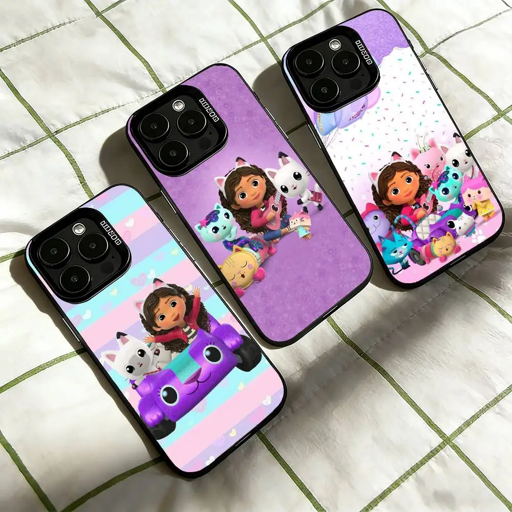 

C-Cartoon Gabbys Dollhouse Phone Case For iPhone 17,16,15,14,13,12,11 Plus,Pro Max,XS,Colored Silver Plated Inside Cover