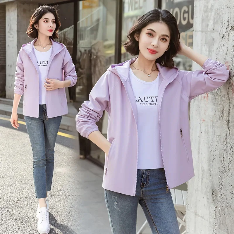 Windbreaker Jacket Women 2024Spring Autumn New Trench Coat Female Sports Leisure Outerwear Large Size Hooded Outcoat Ladies Tops