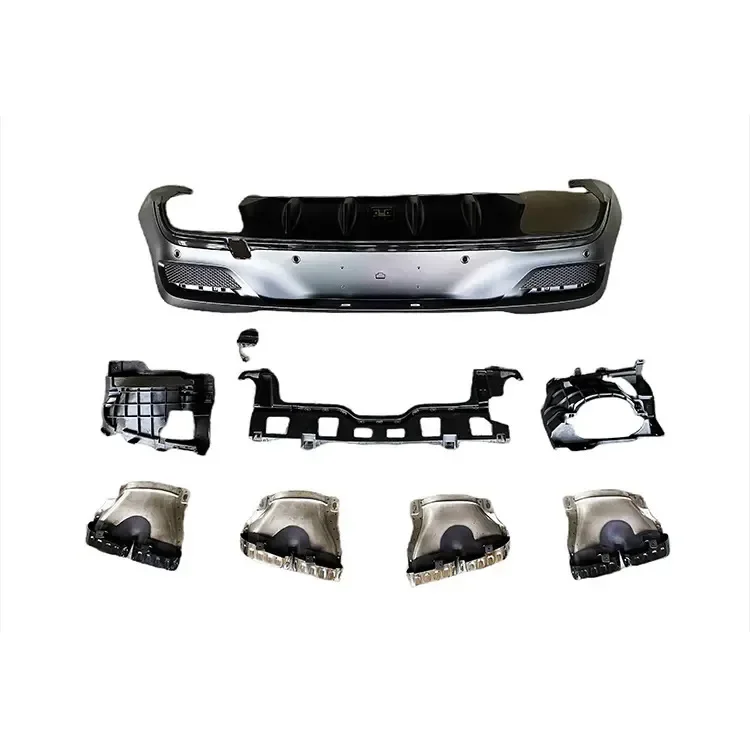 GLE63 Style Rear Diffuser With Silver Black Tips for  X167 GLE  2019-2022