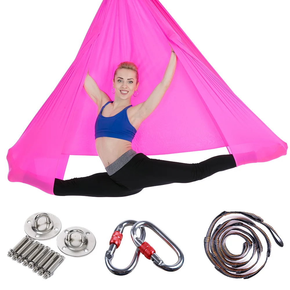 Full Set 5*2.8m High Strength Nylon Anti-Gravity Yoga Hammock Swing Yoga Hanging Belt Home Gym Fitness Body Building Equipment