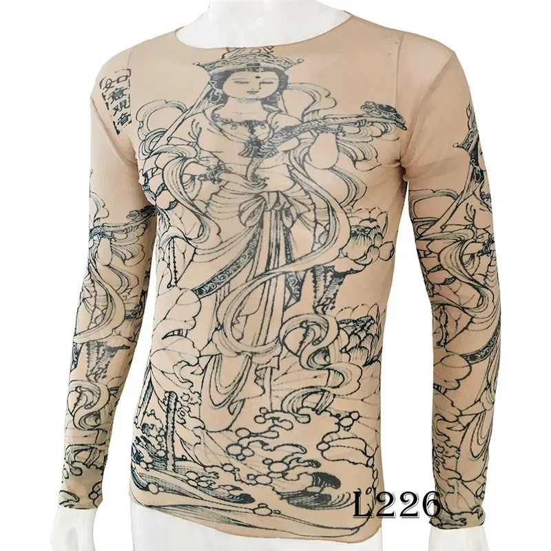 Funny Long Sleeve Fake Tattoo T Shirts All Over Print Men Women Arts Shirt  Slim Fit Thin Halloween Men's Clothing