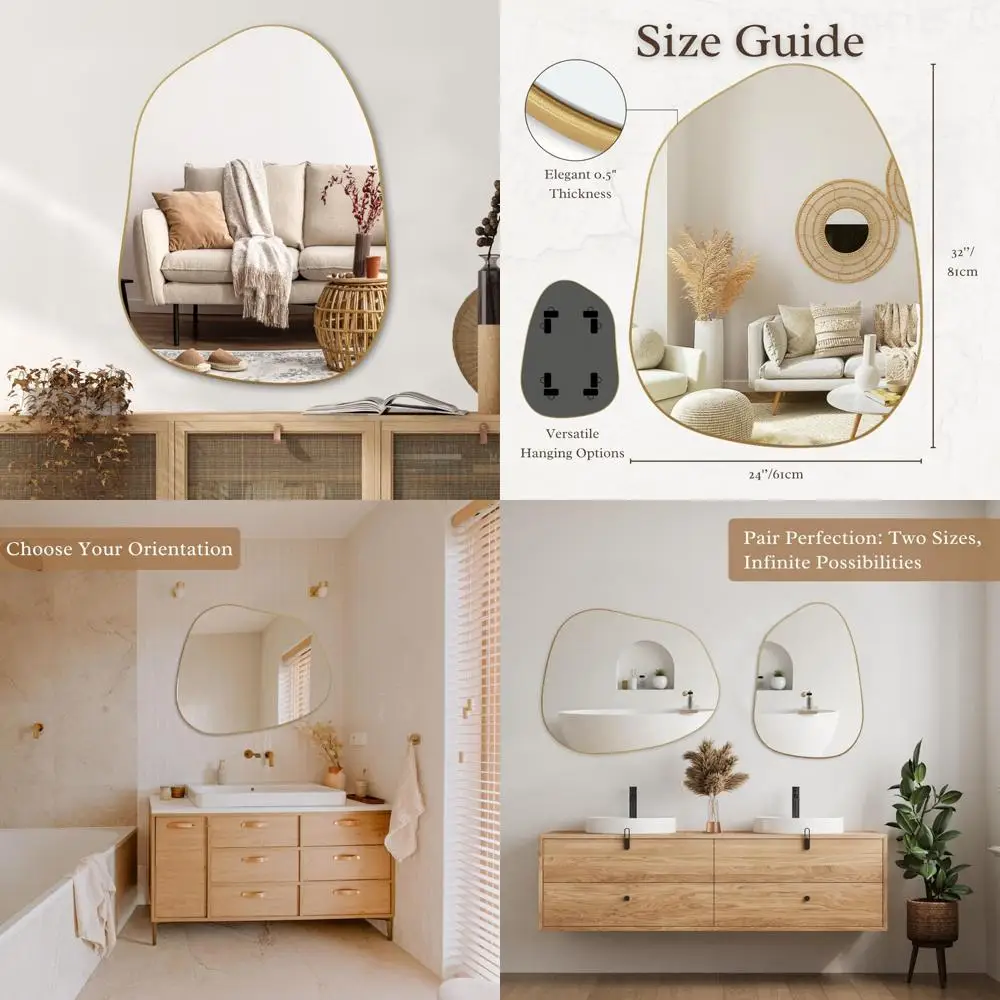 

Asymmetrical Gold Wall Mirror - 32x24 Inches, Ideal for Bathroom, Bedroom, Living Room, Entryway Decorative Accent