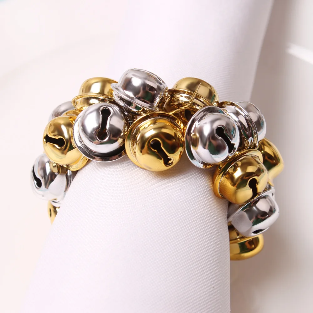 6PCS Christmas Creative Colorful Bell Napkin Rings for Hotel Festive Banquets Table Setting Decorations Metal Napkin Clasps