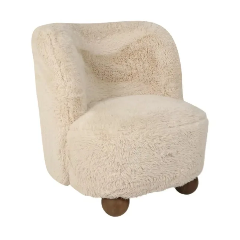 

Modern Elegant Home Furniture Comfortable Fur Barrel Accent Chair Living Room Wooden Ball Foot Single Sofa Chair Reading