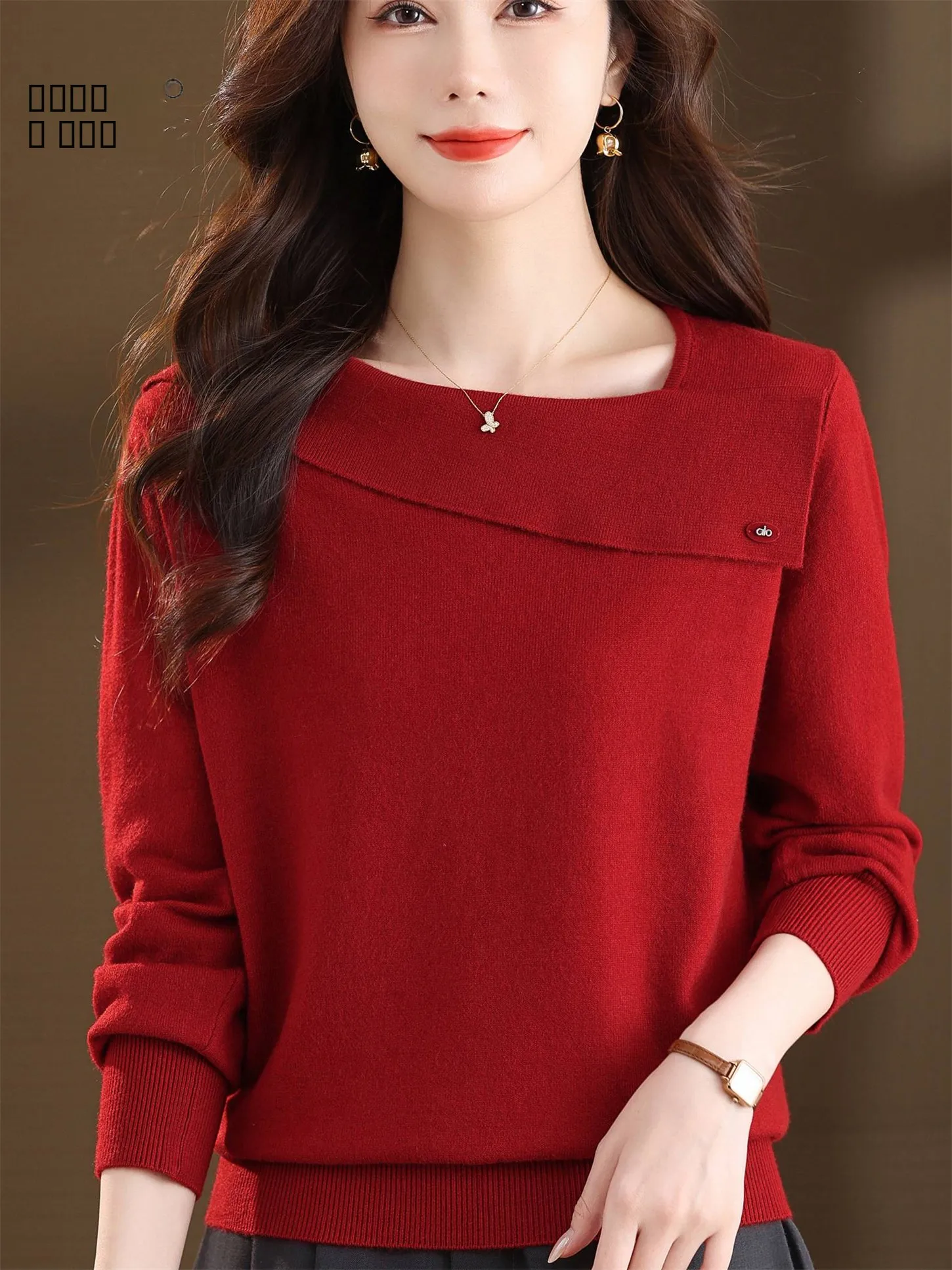 

Ele Knitted Sweater One-oulder Slim Fit Base irt for Middle-Aged And ly Women Warmth Daily Wear Chinese Sle
