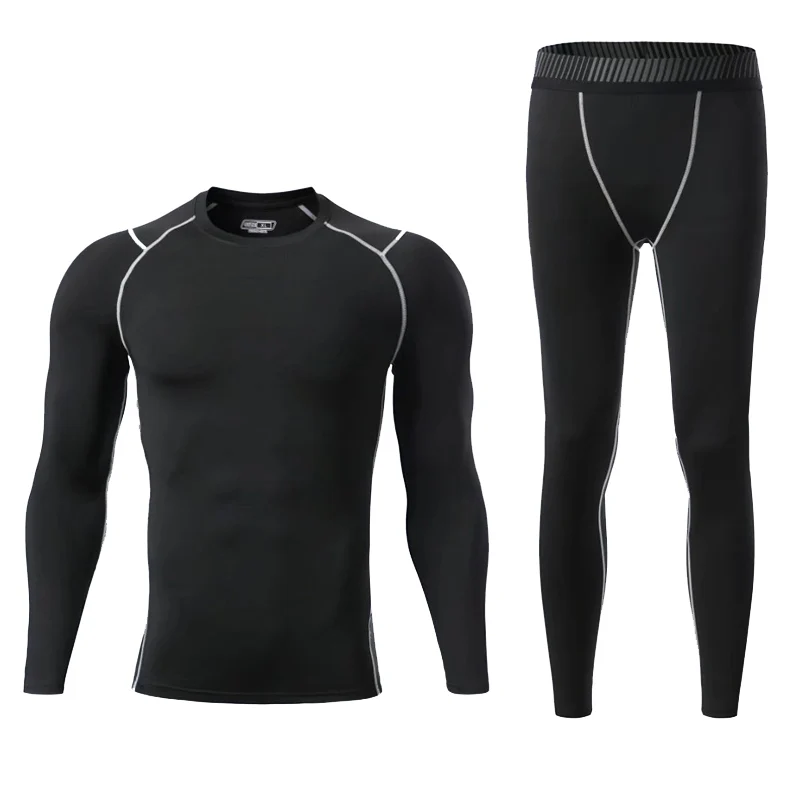 Gym Training suit Men Running T-shirt pants 2 Pc Sports suits Bodybuilding Clothes Track suit kids Sportswear Thermal underwear