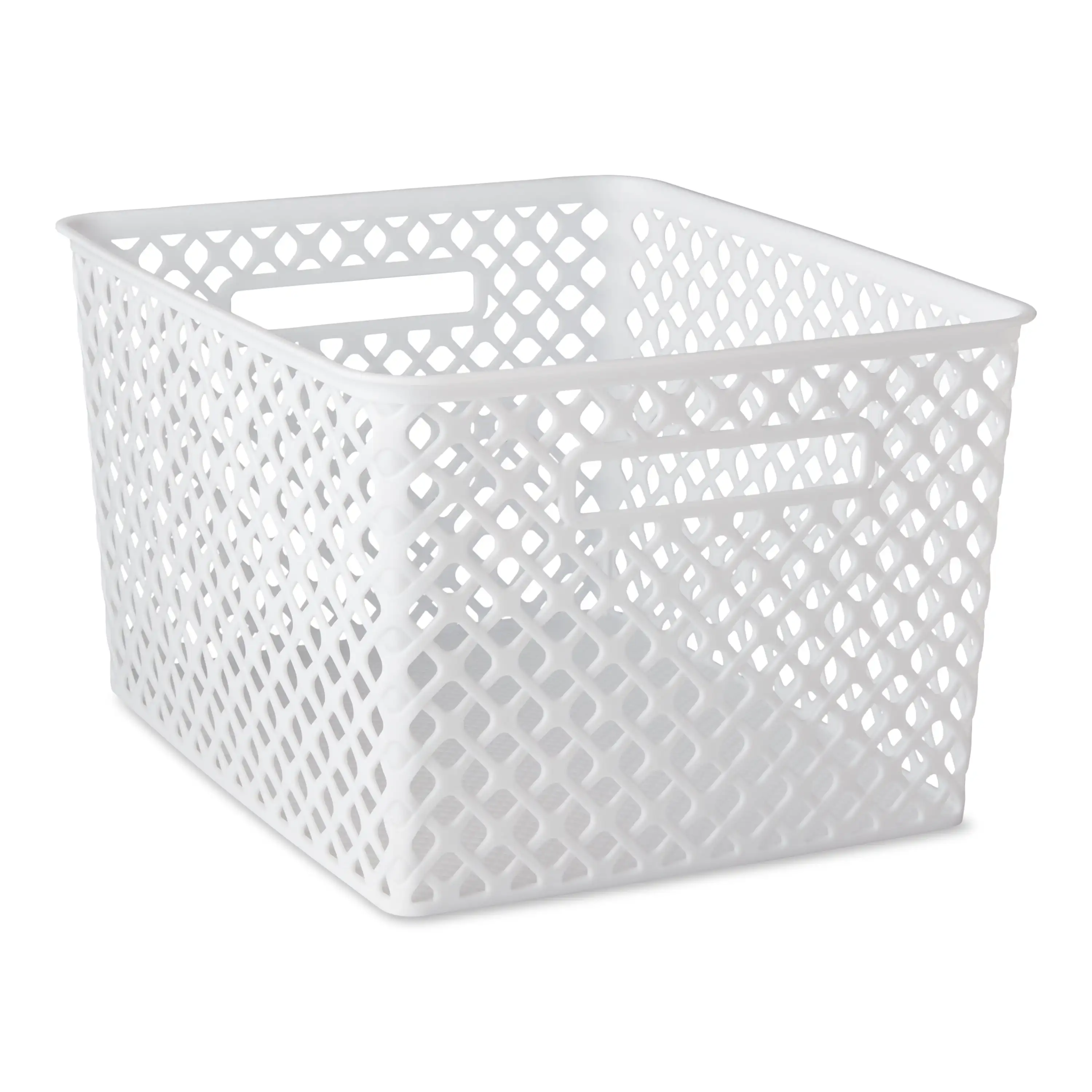 

Features two cut-out handles to make transporting stored items easy Large White Decorative Storage Basket