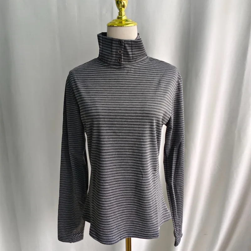 Kimotimo Retro Striped Turtleneck Long Sleeve T-shirts Women 2026 New Slim Fit Base Tops Korean Y2k Aesthetic Tees Ropa Mujer view 6