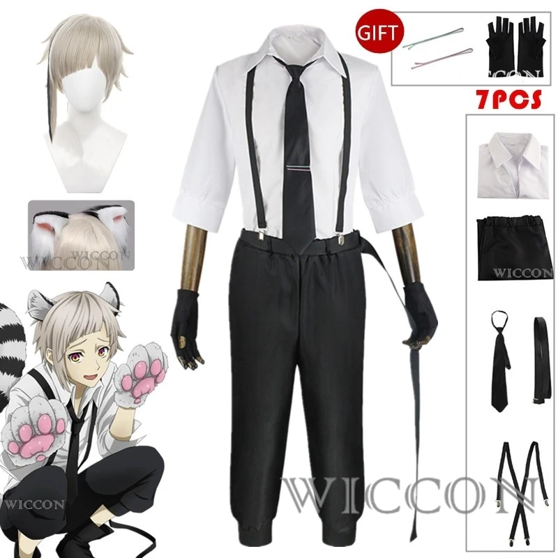 BSD Atsushi Nakajima Cosplay Costumes Shirts Pants Set Anime Cosplay Uniform Wig Halloween Christmas Party Clothes