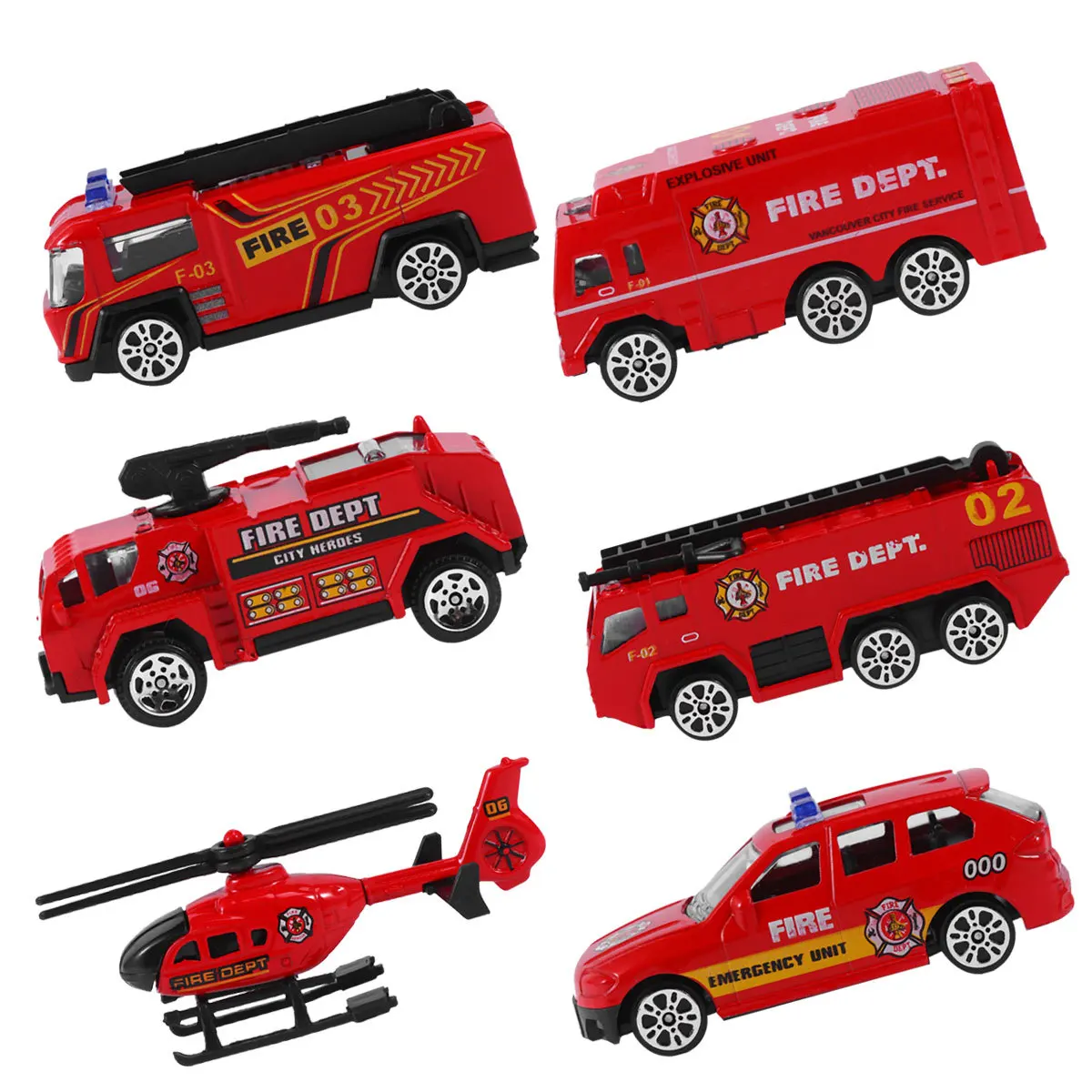 Juego de coches de simulación de motor de bomberos para niños, colección de regalos, coche de juguete de simulación, 6 uds.