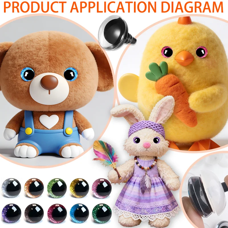 180 pieces of safety eyes for knitting with crochet hooks, 12-25mm 3D moon-shaped three-dimensional eyes for DIY handmade dolls.