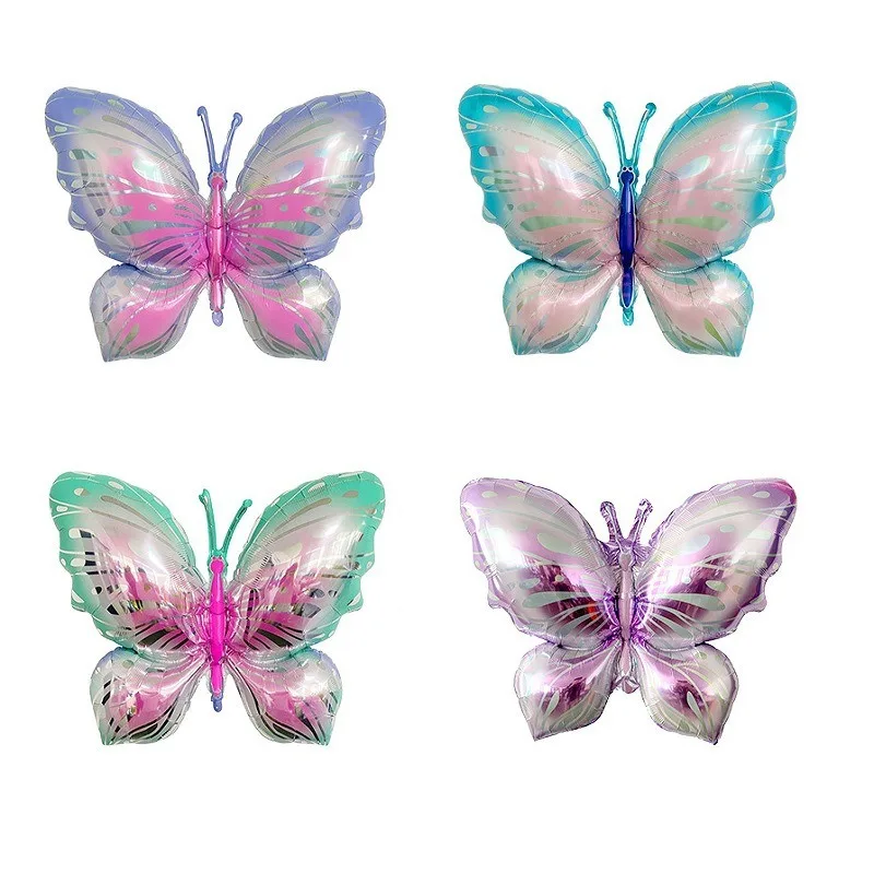 Ice blue butterfly gradual change butterfly large butterfly purple blue green side flying butterfly balloon