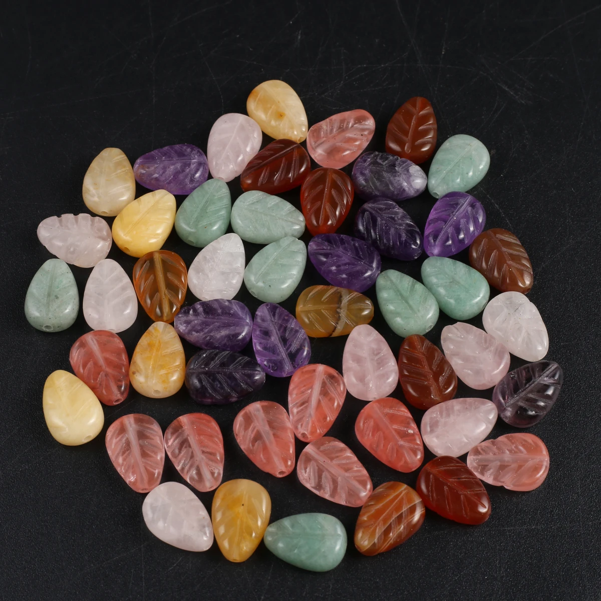 10PC Natural Semi-precious Stone Beads Leaf Shape Rose Quartz Jade Carving Fine Polishing DIY Bead for Bracelet Necklace Jewelry