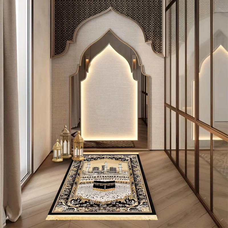 VIKAMA Luxury Tassel Prayer Mat, Non-Slip Foldable Prayer Mat, For Indoor And Doorway Family Prayers, Islamic Family Prayer Mat