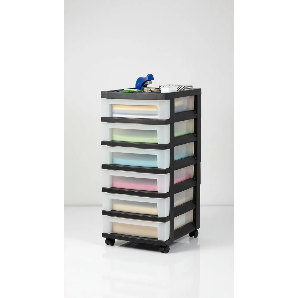 

Тележка на колесиках с 6 ящиками, мобильный органайзер для художественных принадлежностей, класс и офис, черный жемчуг