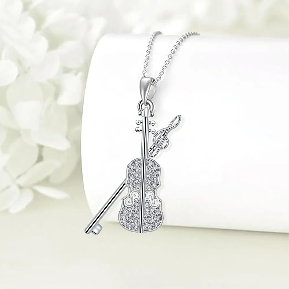 European Women AAA CZ Violin Pendant Necklace Chain Jewelry For Birthday Party Wedding Gift Jewelry