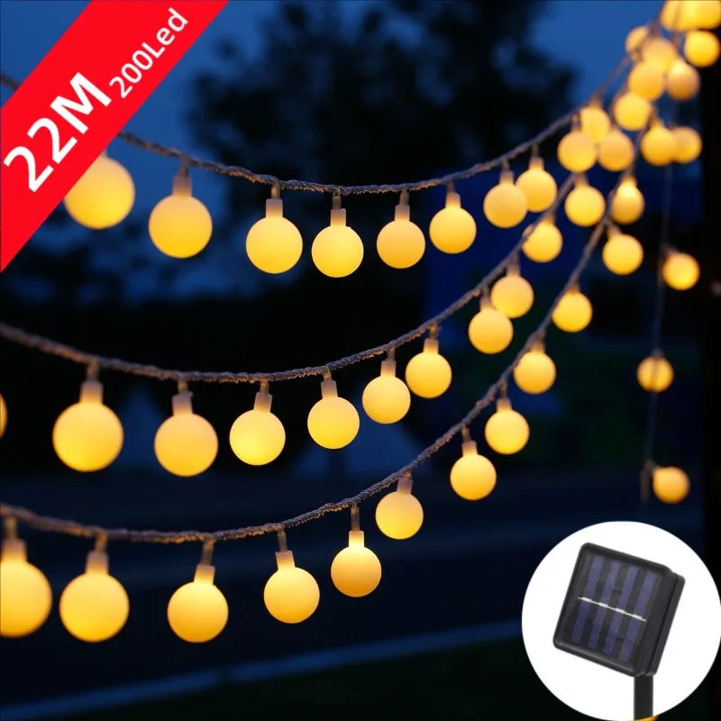 12 متر/22 متر الشمسية الكرة LED سلسلة أضواء في الهواء الطلق الكرة سلسلة أضواء جارلاند أضواء لمبة للحزب المنزل الزفاف حديقة زينة عيد الميلاد