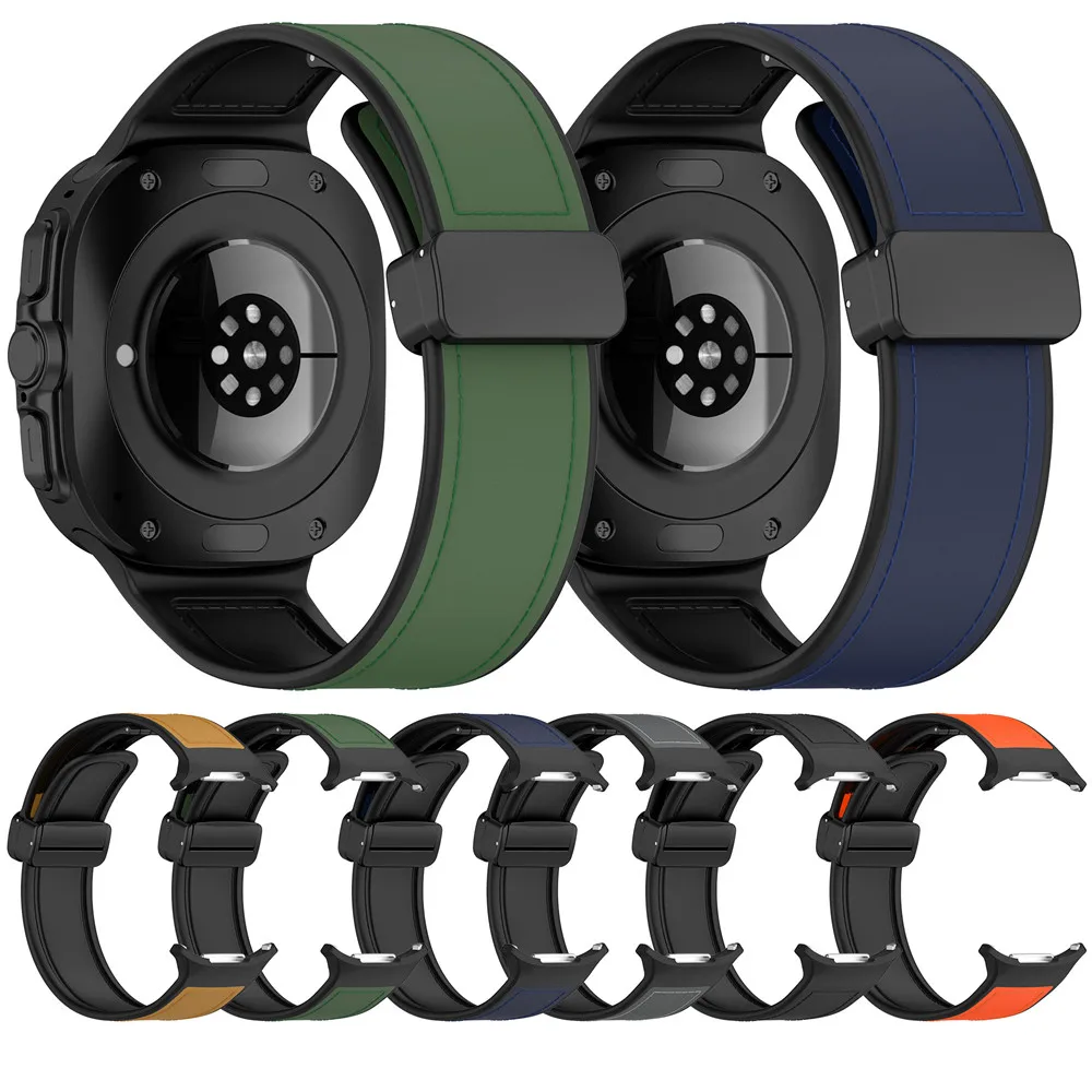 Bracelet de montre en silicone et cuir pour Samsung Galaxy Watch Ultra, 47mm, structure pliable magnétique