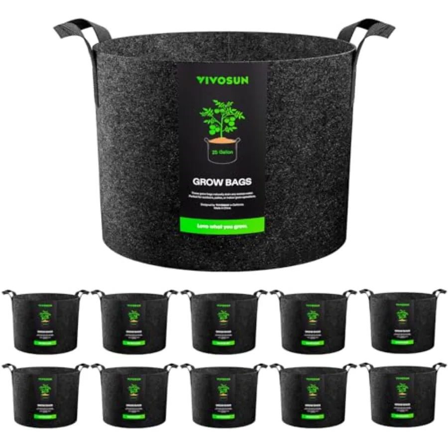 

0-Pack 25 Grow Bags Reinforced Planter Fabric Pots for Gardening Black