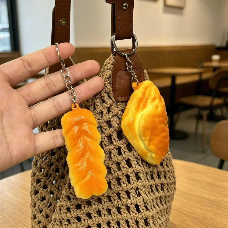 Realistic Bread Keychain Croissant Stress Toy Slow Rising PU Squishy Pendant Bag Car Keyring Fun Gadget Decompression Gift Women