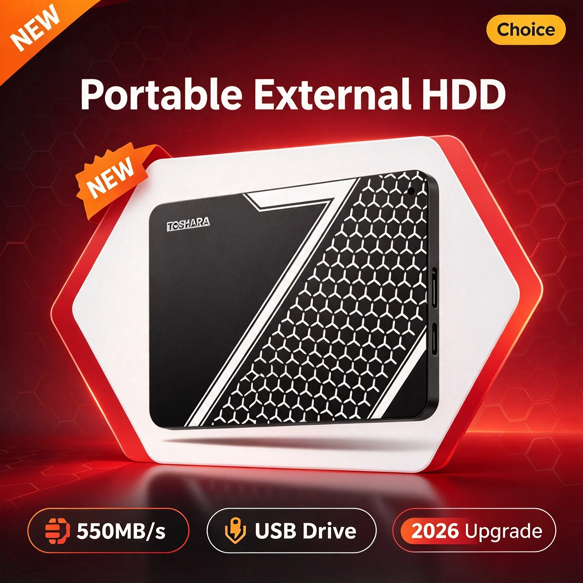 TOSHARA A3 Lightweight External SSD 1TB 2TB USB3.0 Type-C Mobile Solid State Drive Portable Storage Hard Disk for Laptop Mac Off